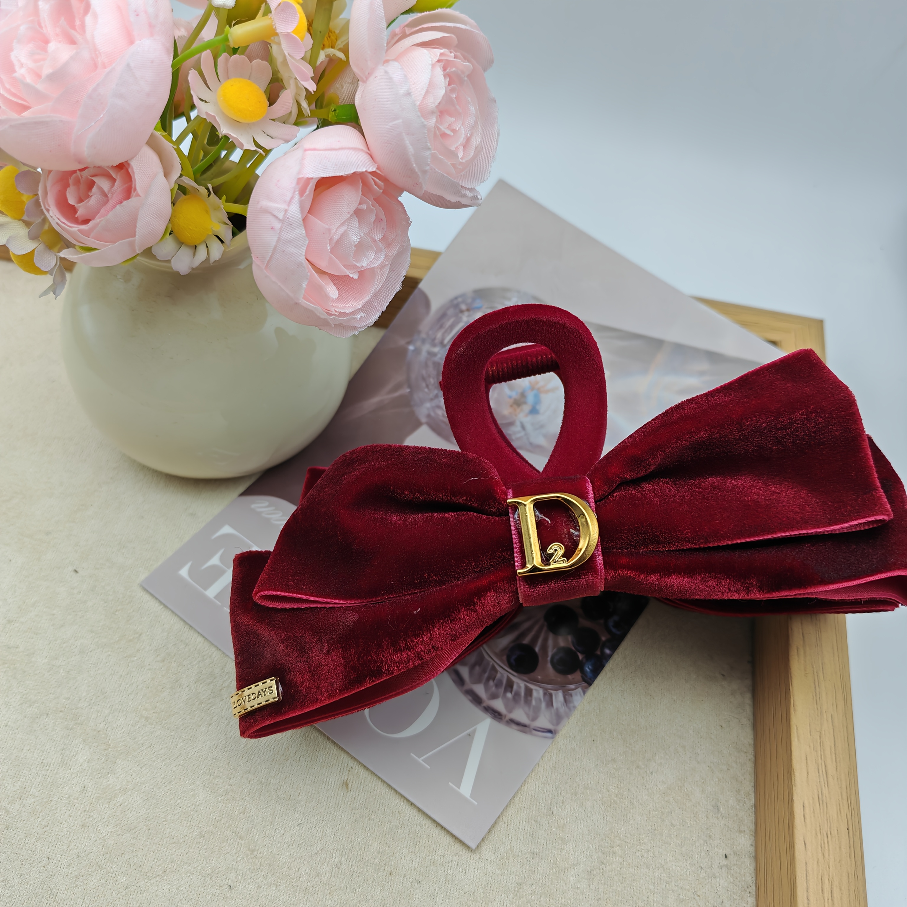 Image of Red Velvet Large Bow Claw Clip, High-end Feel, Back-of-head Updo Hair Clip, Shark Clip