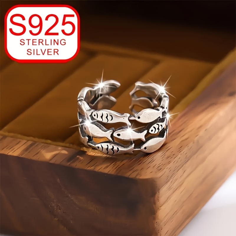 TEMU 1pc 925 Silver Ring, Fashionable For Women, Fish-shaped For Finger, Adjustable, Simple, Low Allergy, Suitable For Gifting, Daily Wear, Wedding,