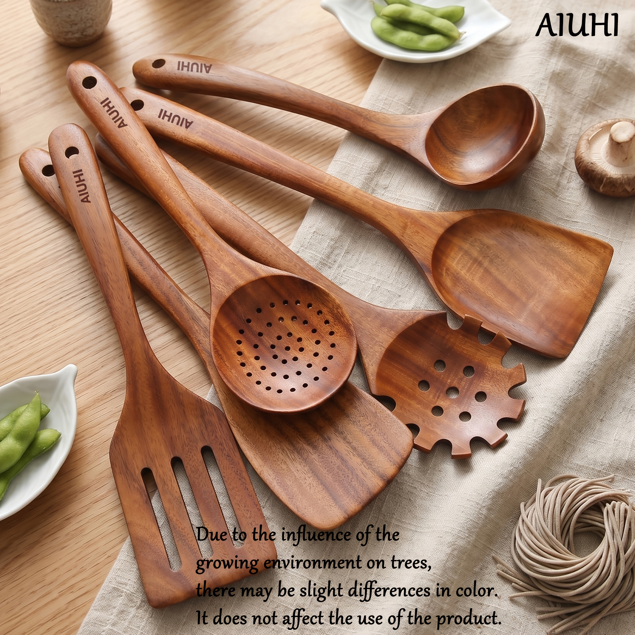 E-shop AIUHI 6-teiliges Holzlöffel-Set (439G), Holzlöffel zum Kochen, Sicherheits-Kochwerkzeug, Antihaft-, Küchenhelfer, Küchenutensilien