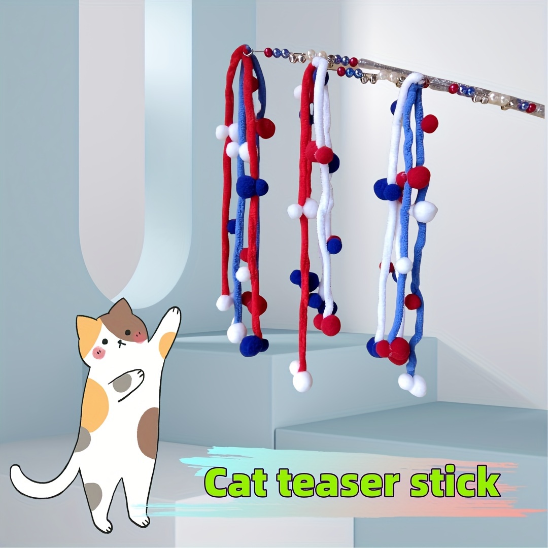 

2pcs Cat Teaser Wand With Plush Balls, Long Stick Cat Chew Teeth Grinding Toy