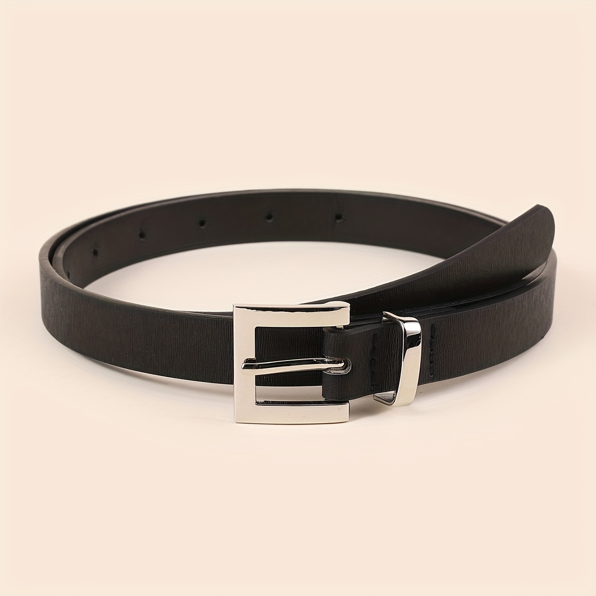 TEMU 1-pack Women's Pu High-quality Belt, Commuter Style With White K-pin Buckle And Striped Belt Body, For Simple And Stylish Suits And Shirts
