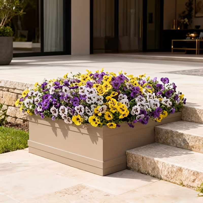 Guagb 12 Bundles Outdoor Artificial Flowers UV Resistant Silk Pansies Fake Plant