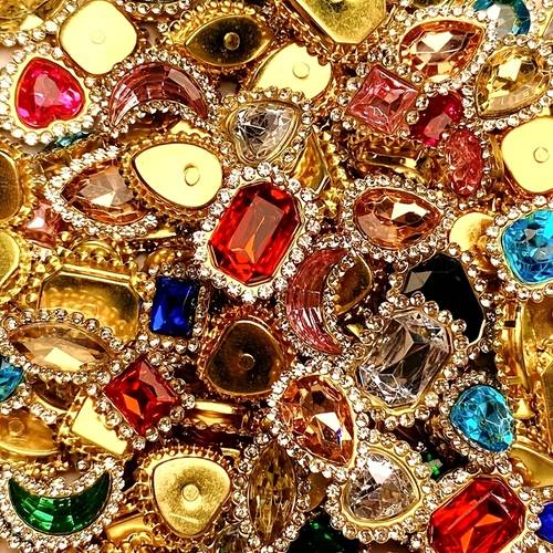 mixed style golden patches bulk assorted crystal gemstones oval rectangle teardrop shapes for nail art clothing shoes and bag diy decoration
