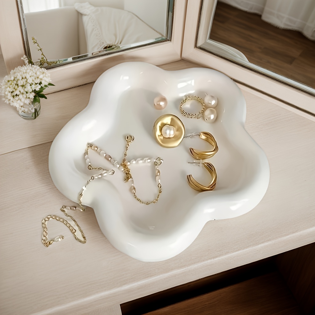 TEMU 1 Stylish Floral Resin Jewelry Tray With Hooks - Multifunctional Organizer For Nail Painting, Accessories, Necklaces, Earrings, Bracelets - Abs Material - Home Decoration