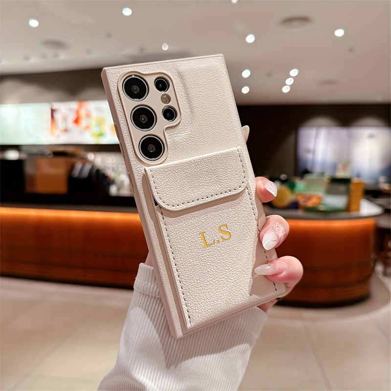 TEMU Phone Case - Soft Pu Case For Galaxy S24 S23 S22 S21 , Featuring Personalized Initials And A Card Slot, Designed For Protection