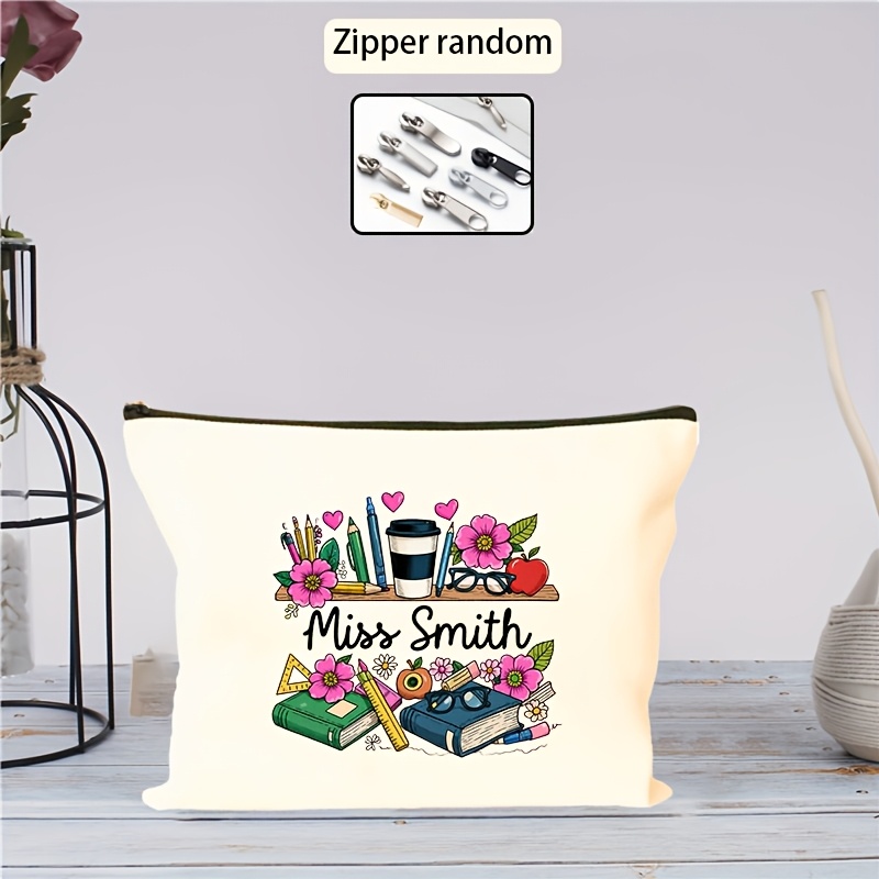 TEMU [customization] Easy Beige Zipper Printed Storage Bag, Personalized Custom Large Capacity Makeup Bag Portable Travel Toiletry Organizer Pouch,