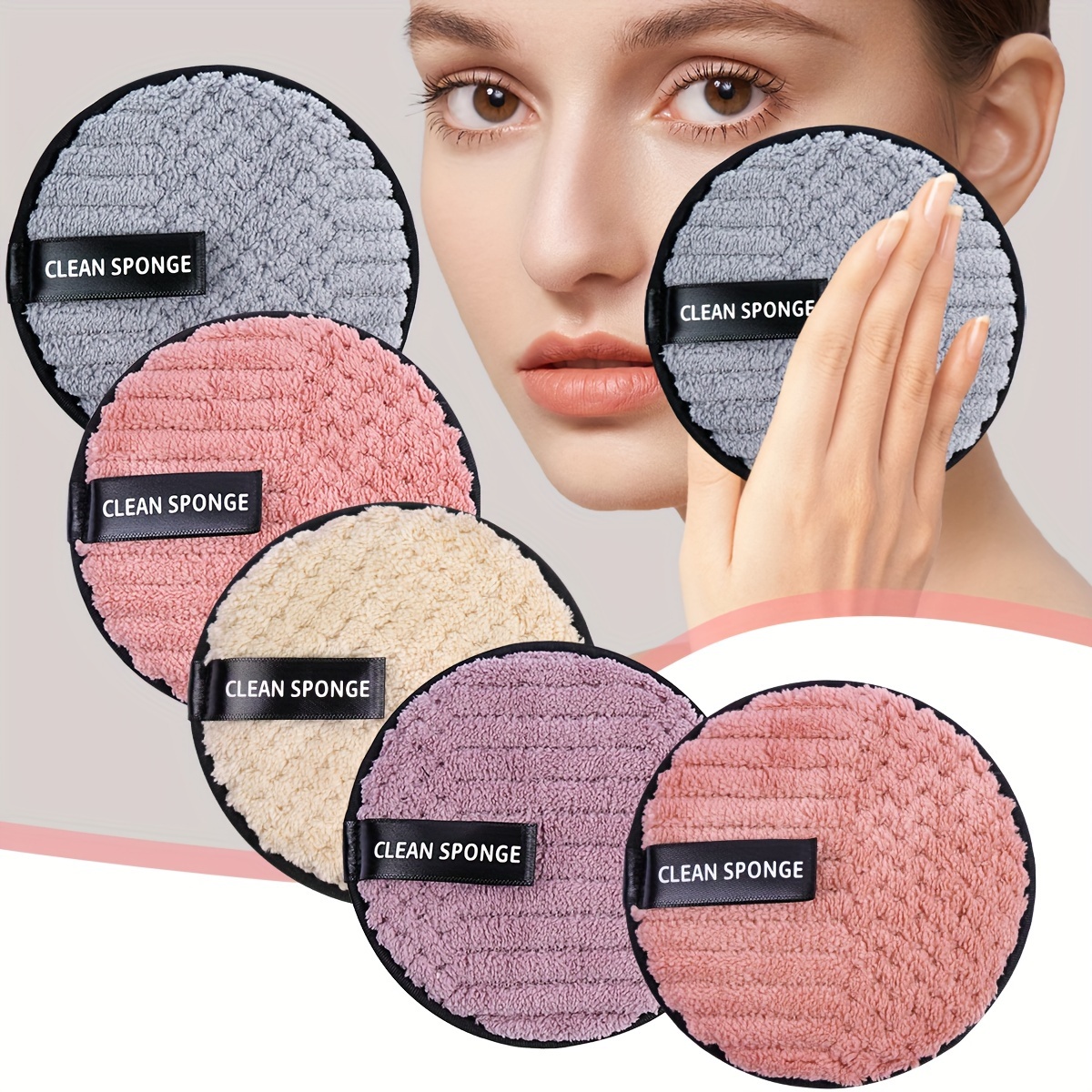 

Maangel 5pcs Facial Cleansing Puff And Makeup Remover Powder Puff, Double-sided Powder Puff, Soft And Comfortable, , Reusable, Dry And Wet, Portable Makeup Remover Tool For Use On