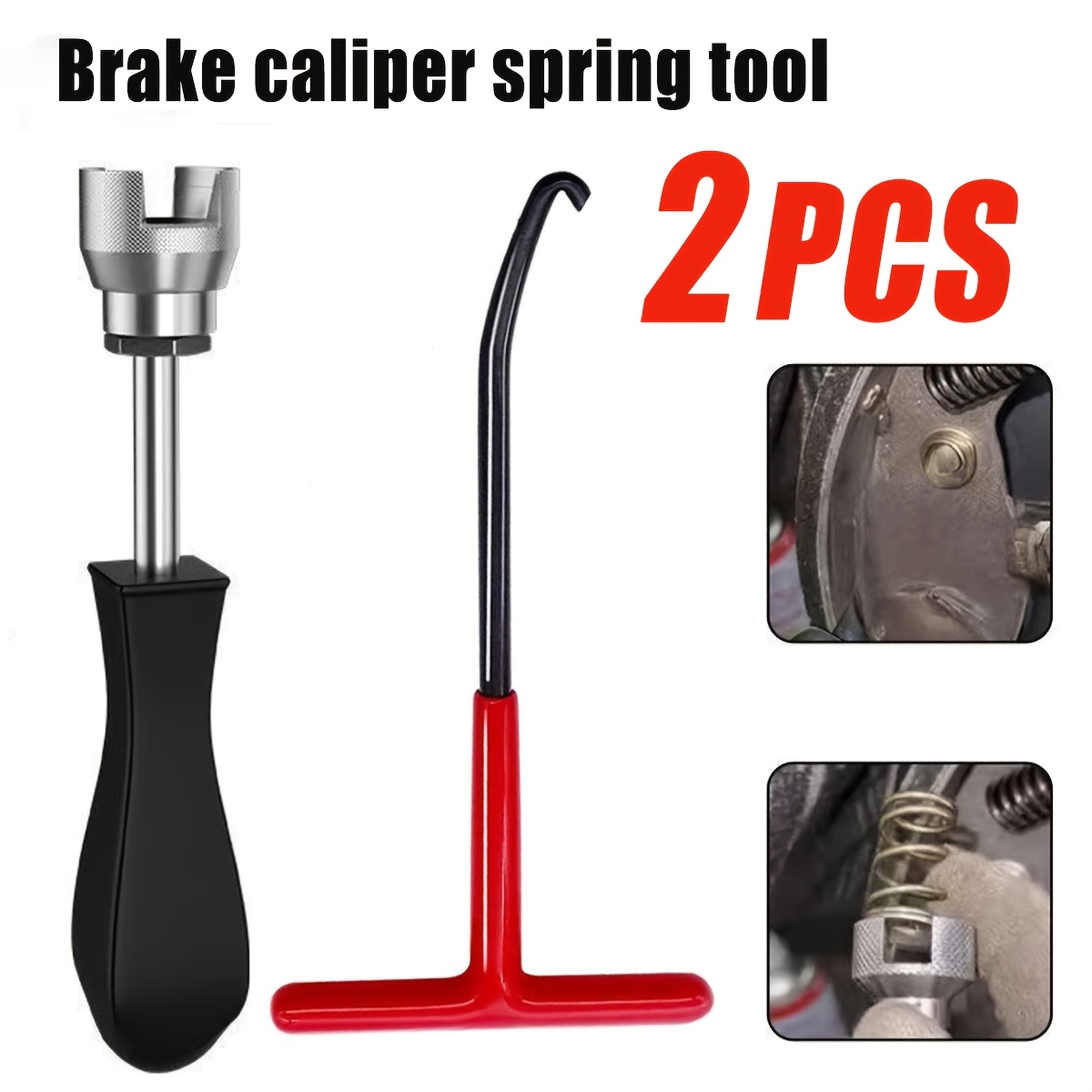 TEMU Brake Caliper Spring Removal Tool Set, With Metal Hook And Compressor, Featuring Comfortable Rubber Handle, Sturdy And Durable Automotive Repair