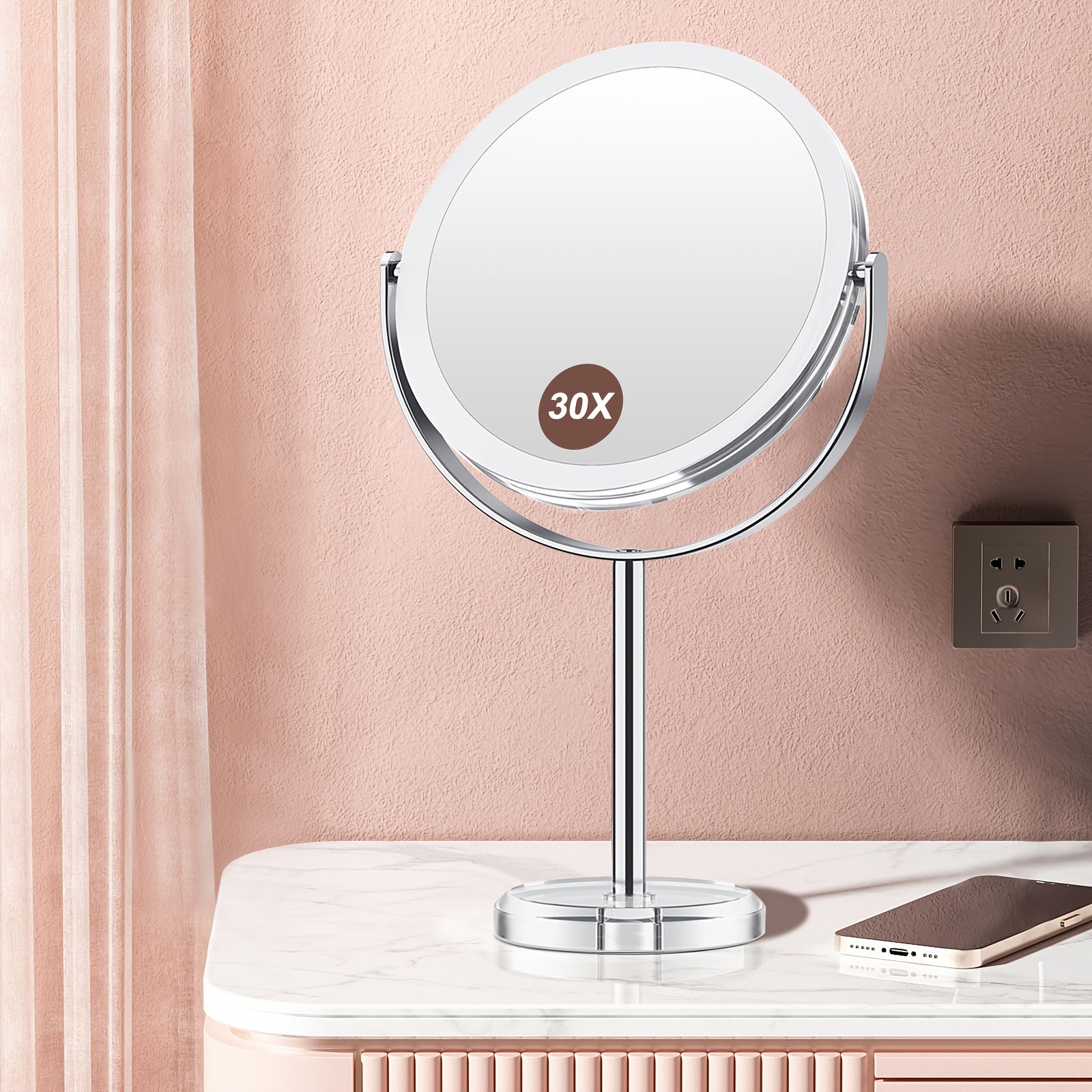 

Elegant 30x Vanity Makeup Mirror With Stand - Dual-sided 1x/30x Magnification, 360° Rotating, -finished Stainless , Portable For Travel & Home Use - Ideal Gift For Women, Vanity Mirror