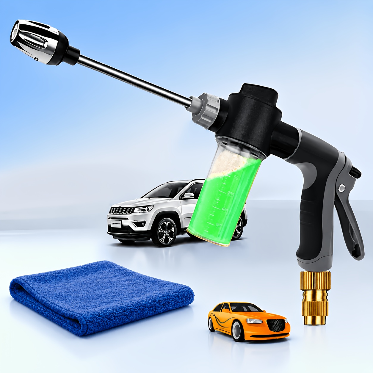 TEMU 1pc High Pressure Car Washing Water Gun, Portable High-pressure Hose Spray Gun With 3/4" And 1/2" Quick Connect Adapters, Adjustable Thick Rod