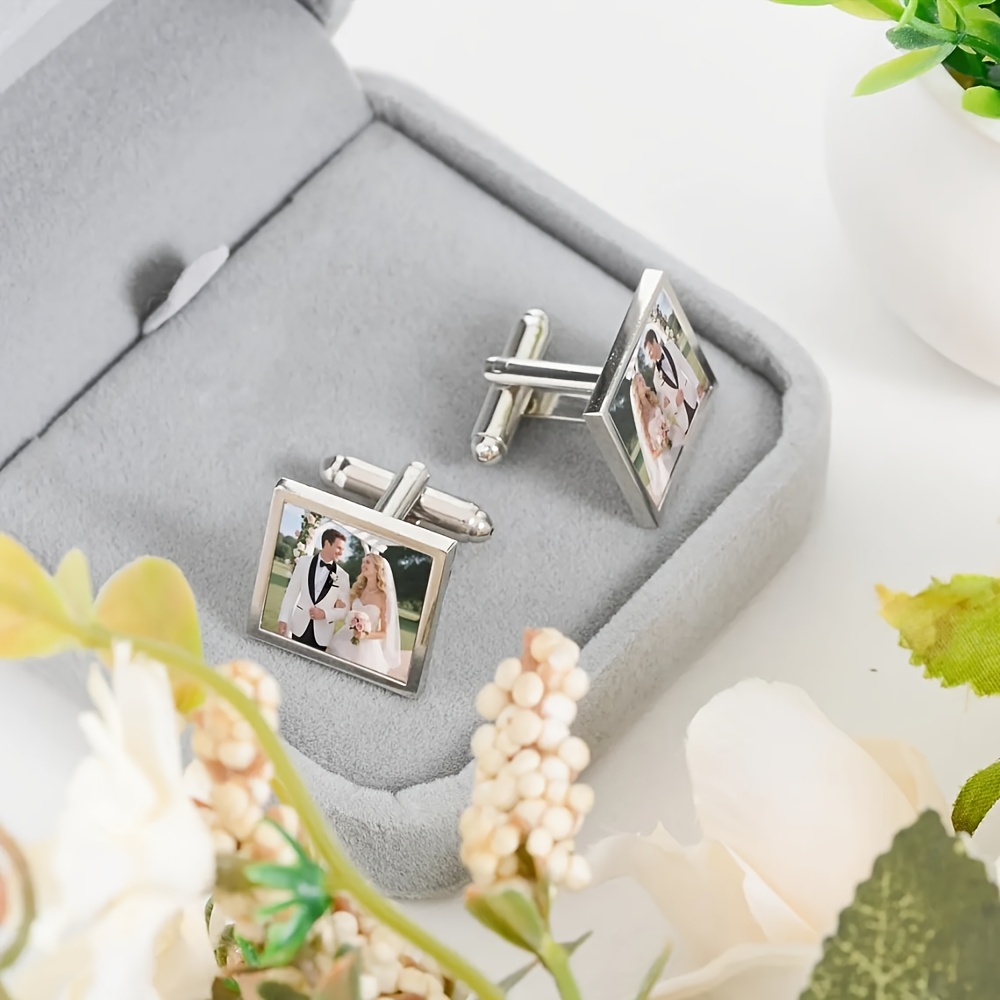 TEMU Customized Photo Cufflinks, Personalized Couple Portrait Cufflinks, Pet Photo Souvenir Cufflinks, Family Photo Cufflinks, Wedding Cufflinks,