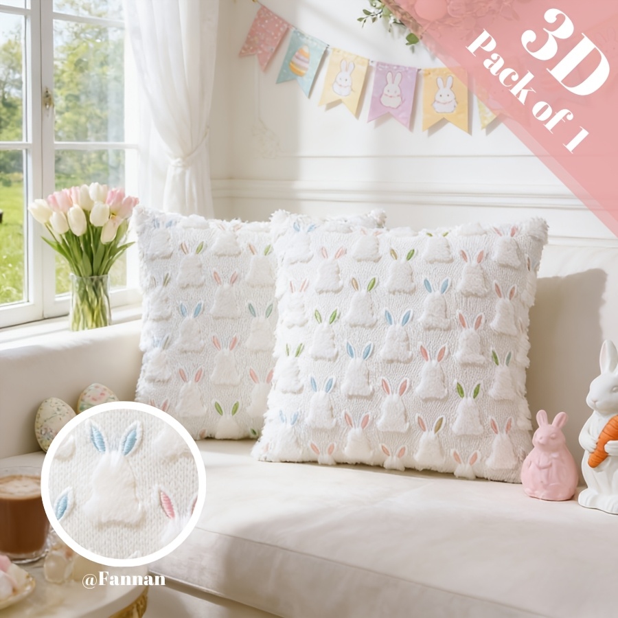 TEMU 1pc Multicolor 3d Bunny Plush Throw Pillow Case Cover 18x18 Inch Minimalist Cute Scandinavian Easter Cushion Cover For Holiday Party Bedroom