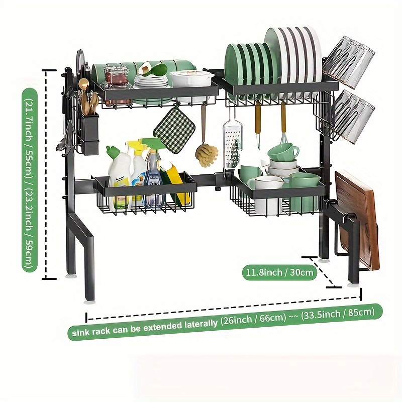 TEMU 1pc Dish Drying Rack, Over-the-sink Dish Drying Rack, Large Dish Rack For Kitchen Counter Organizeradjustable, Space-saving, Multifunctional Kitchen Dish Drainer With Cutting Board Holder,