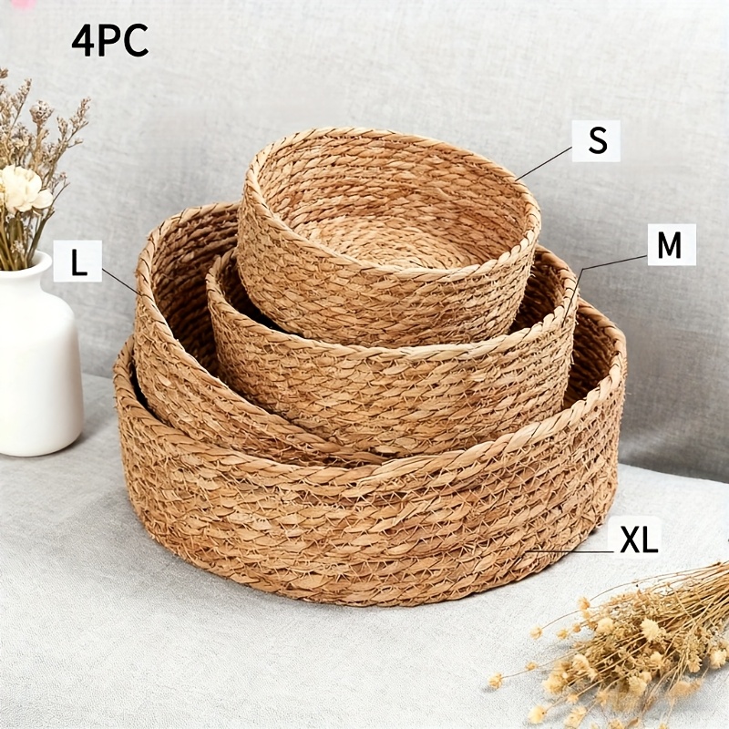 Image of 3pcs Large Capacity Round Rattan Storage Basket Set, Rattan Style Storage Basket, Suitable For Kitchen Storage, Bathroom Storage, Cat Bed, Etc., Essential For Home Decoration, Shelf Baskets