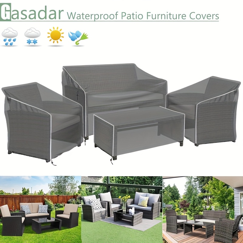 TEMU New Reinforced 210d Oxford Outdoor Furniture Cover - Waterproof, Windproof, And Snowproof, 4pcs Garden Furniture Set Suitable For Outdoor Sofas,