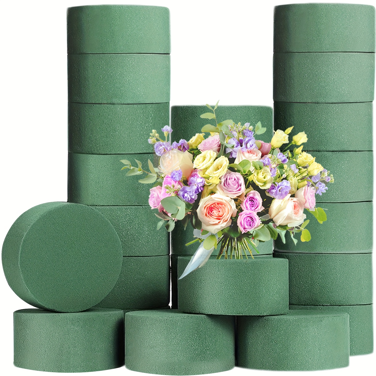 

24pcs Round Floral Foam Blocks, Green Wet Foam Block, Dry Floral Foam, Wet Florist Block Flower Arrangement Supplies For Wedding Aisle Flowers, Art Decoration, Party