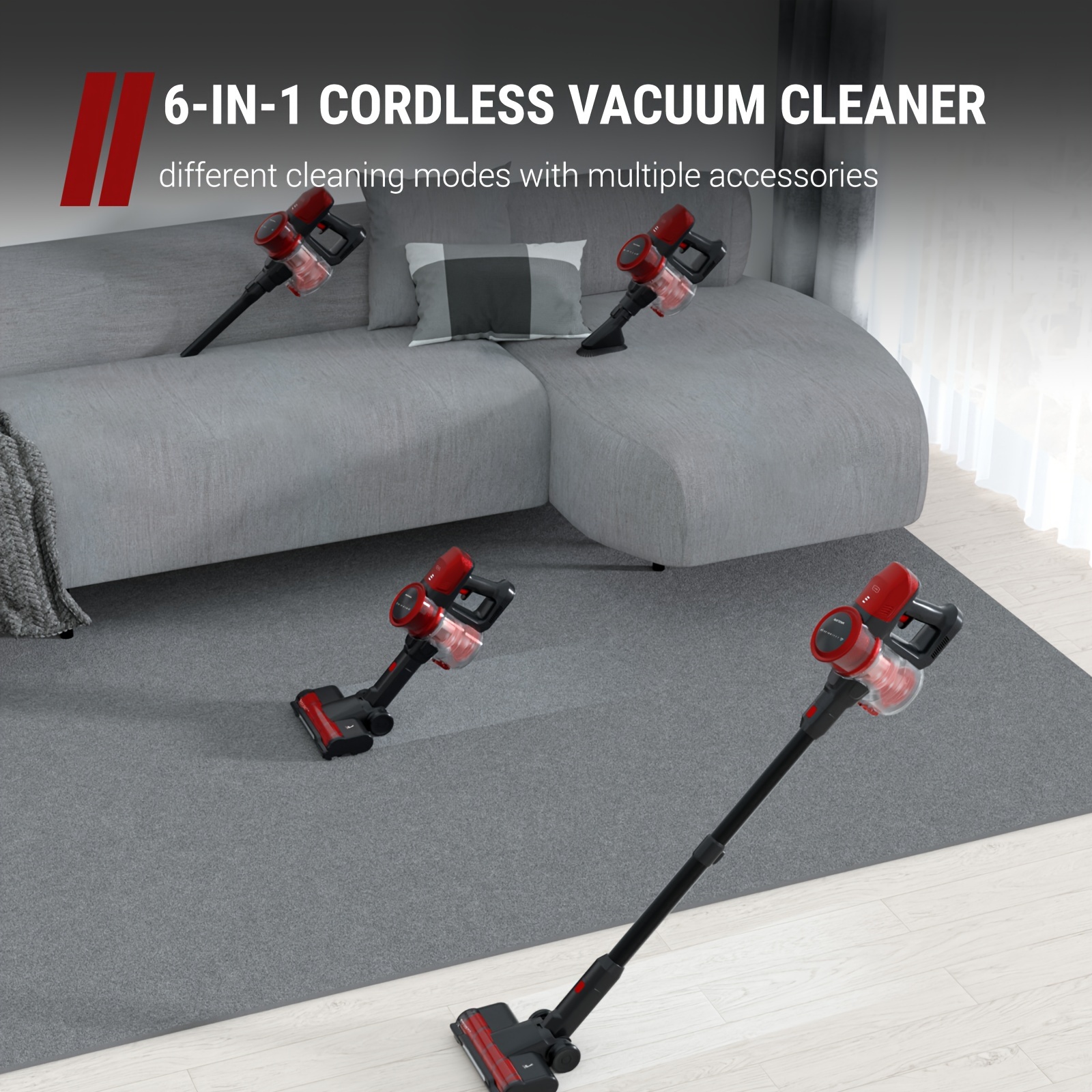 

Cleaner - Cordless Vacuum Cleaner W/ Strong Suction, Self-standing Household Vacuum Cleaner For Carpet And Floor, 6-in-1 Wireless Vacuum W/ Led Headlights
