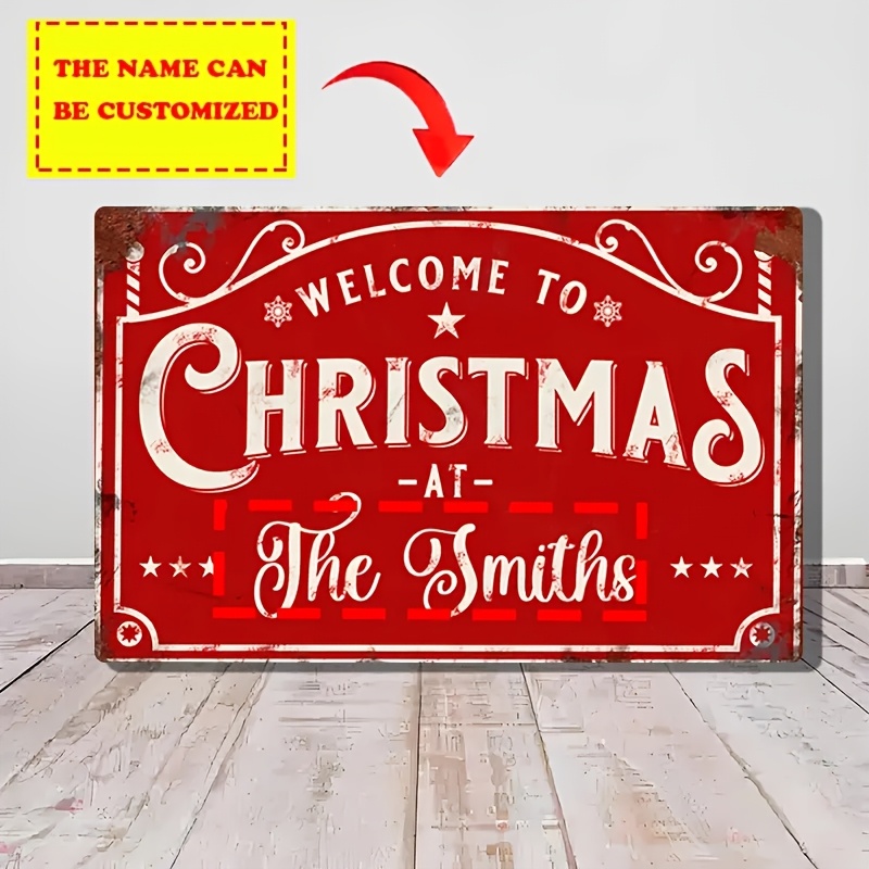 Image of Personalized Family Name Merry Christmas Metal Sign - Vintage Name & Year Wall Decor, Scratch & Water Resistant Aluminum Holiday Decoration Suitable For Home/cafe, 12x8 Inch