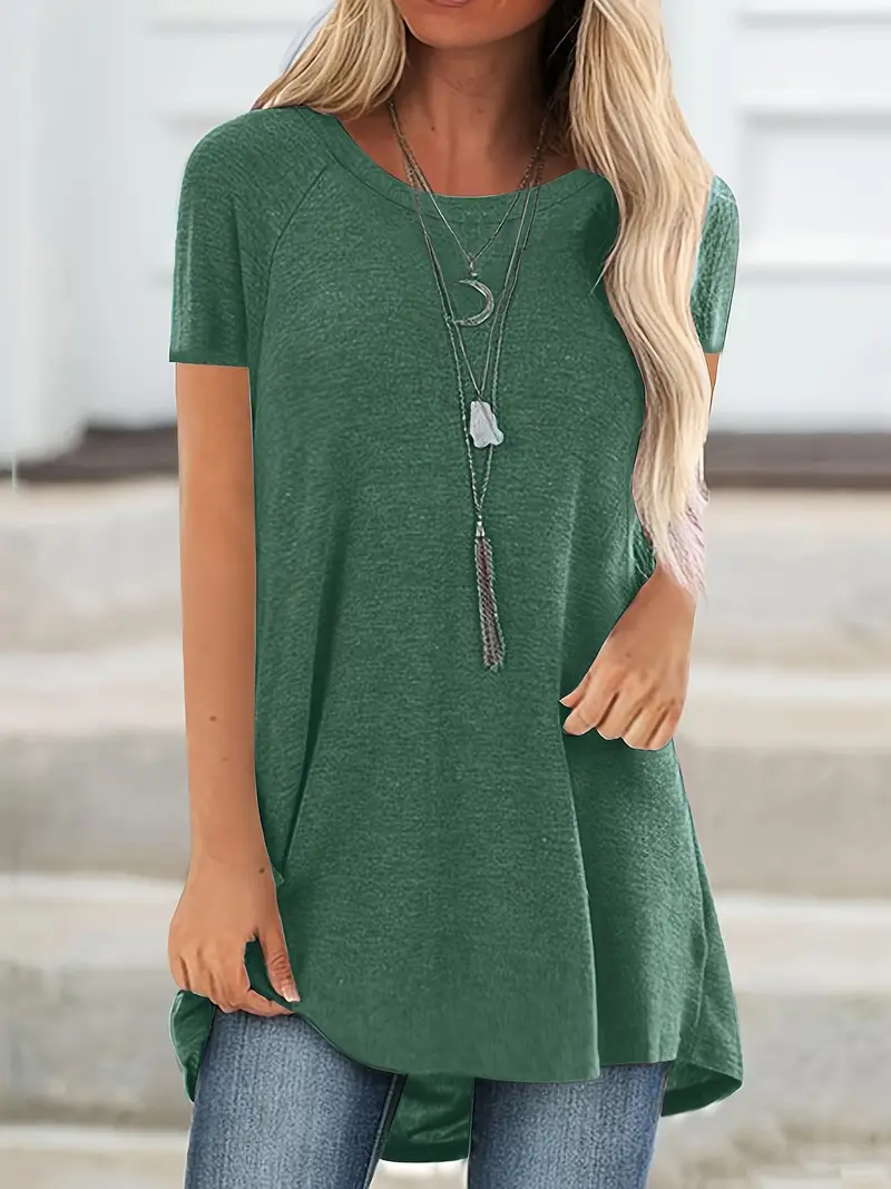solid longline t shirt crew neck short sleeve t shirt casual womens clothing Product details 33