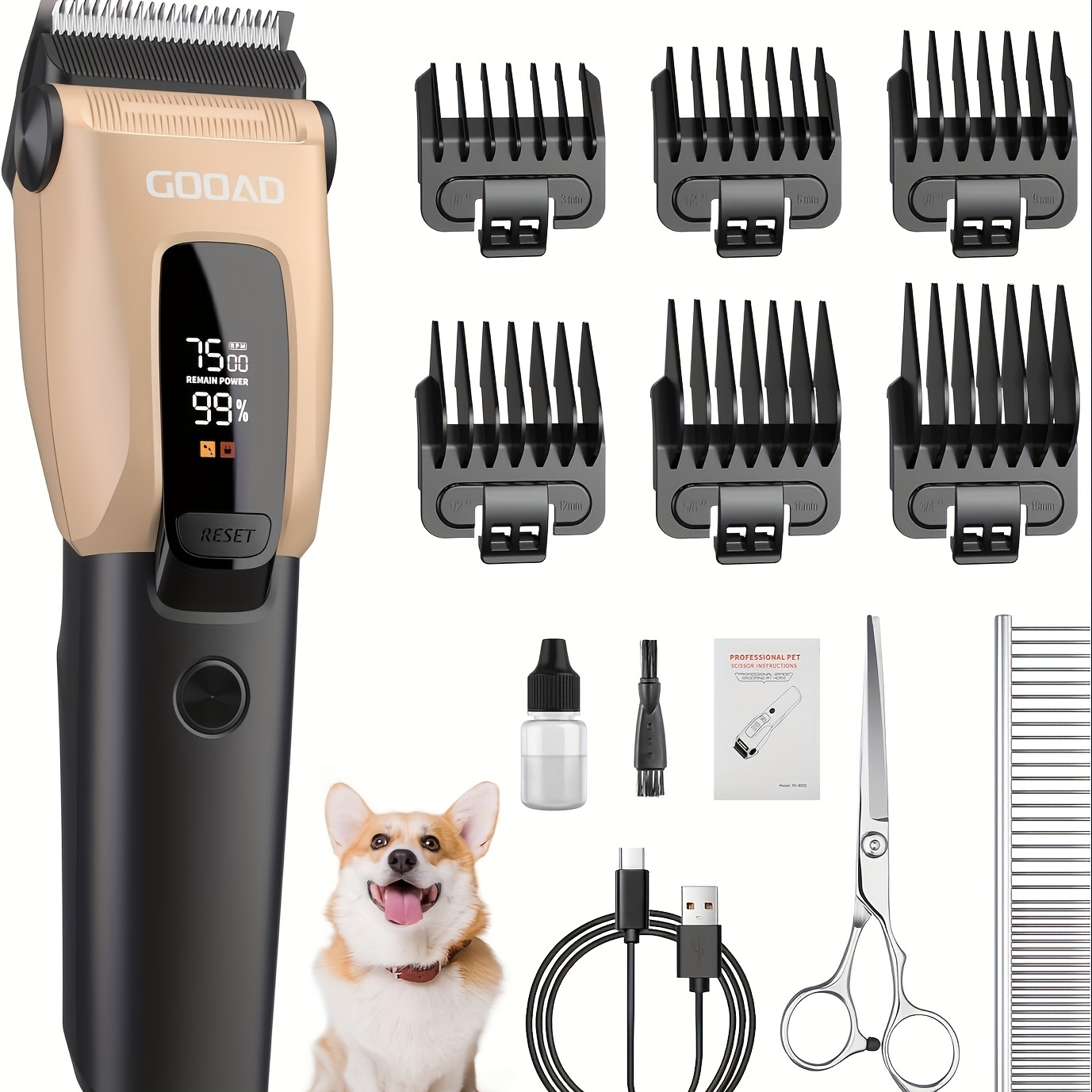 

Gooad Dog Clippers For Grooming For Heavy Thick Coat 3-speed Low Noise Dog Grooming Kit Electric Quiet Dog Hair Trimmer Cordless Rechargeable Pet Hair Shaver For Small And Large Dogs Cats