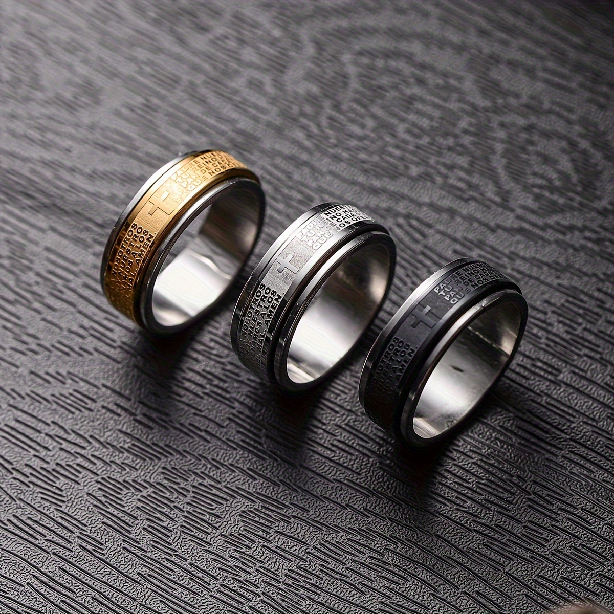 wholesale lots 30pcs stainless steel relieving anxiety spinner ring for men and women 8mm spanish   verse christian   cross ring cross ring letter cross ring religious jewelry gift Product details 3