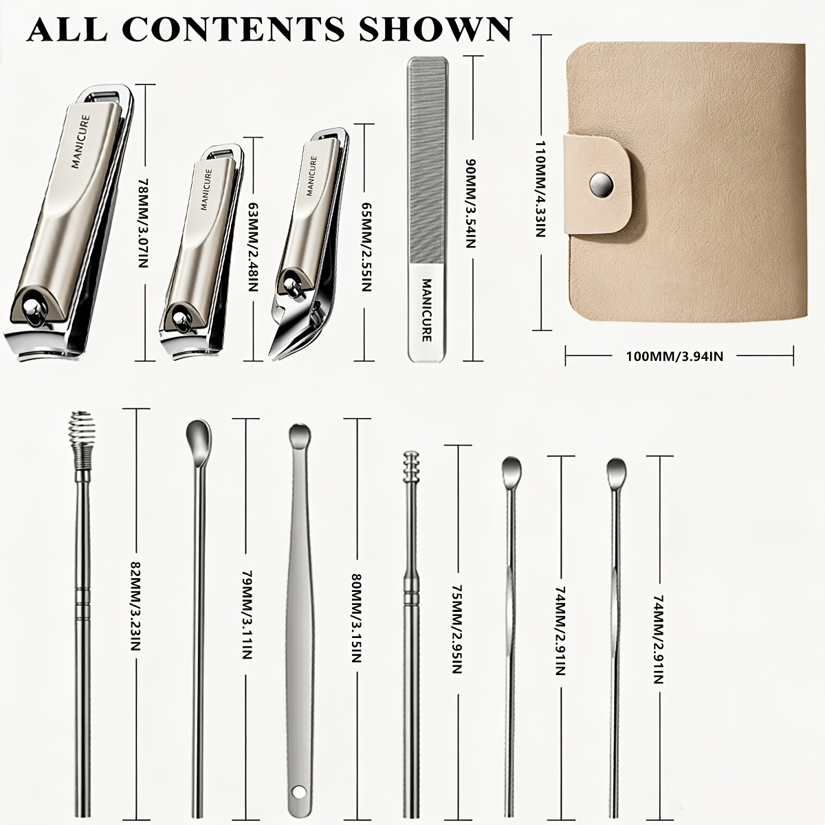 TEMU 11pcs Professional High-precision Nail And Foot Care Tool Set, Including Nail Clippers, Nail Files, And Ear Hooks, With Leather Portable Storage