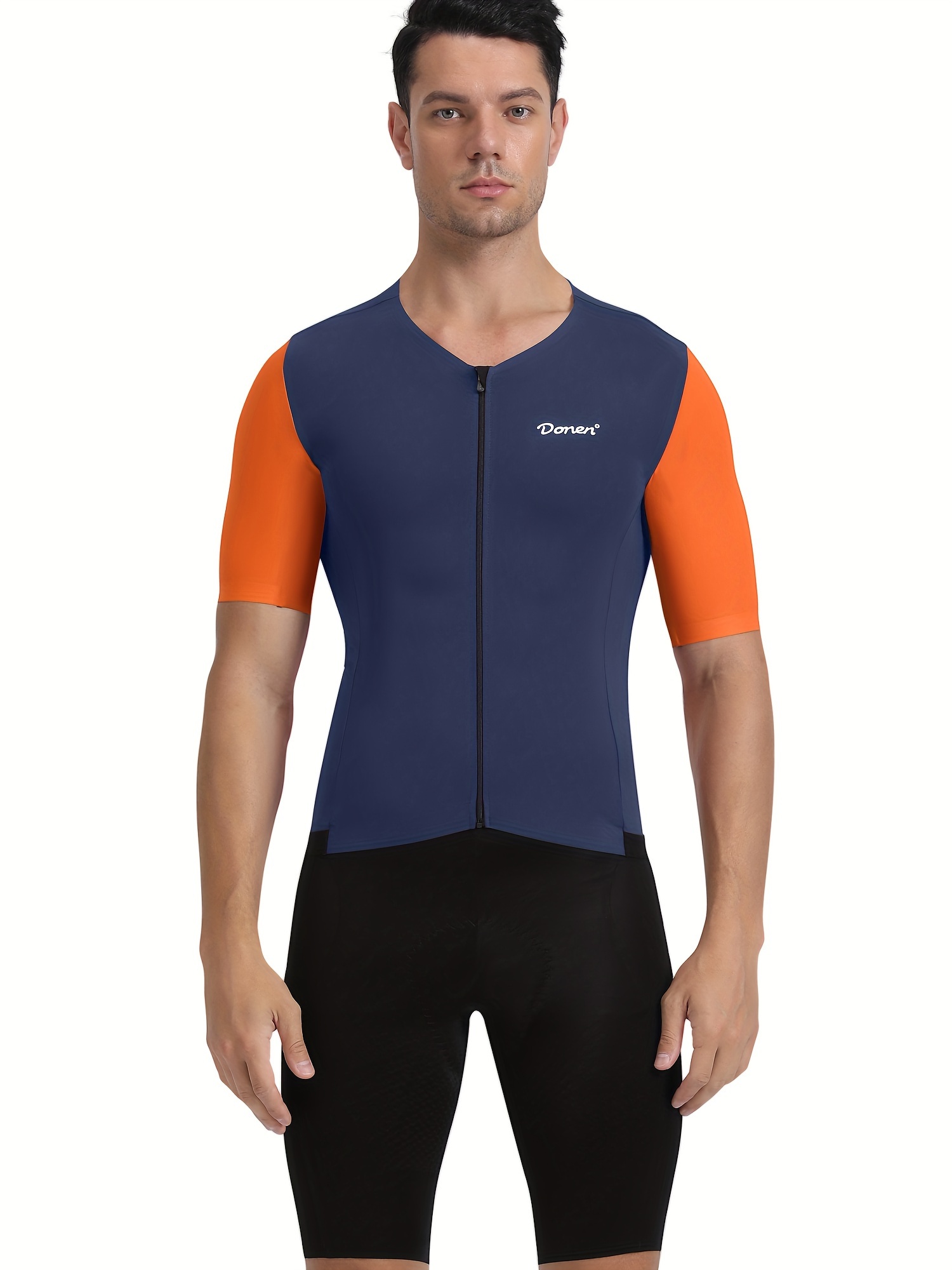 Navy Blue Orange Cycling Jerseys Men's Quick Dry Cycling Jersey