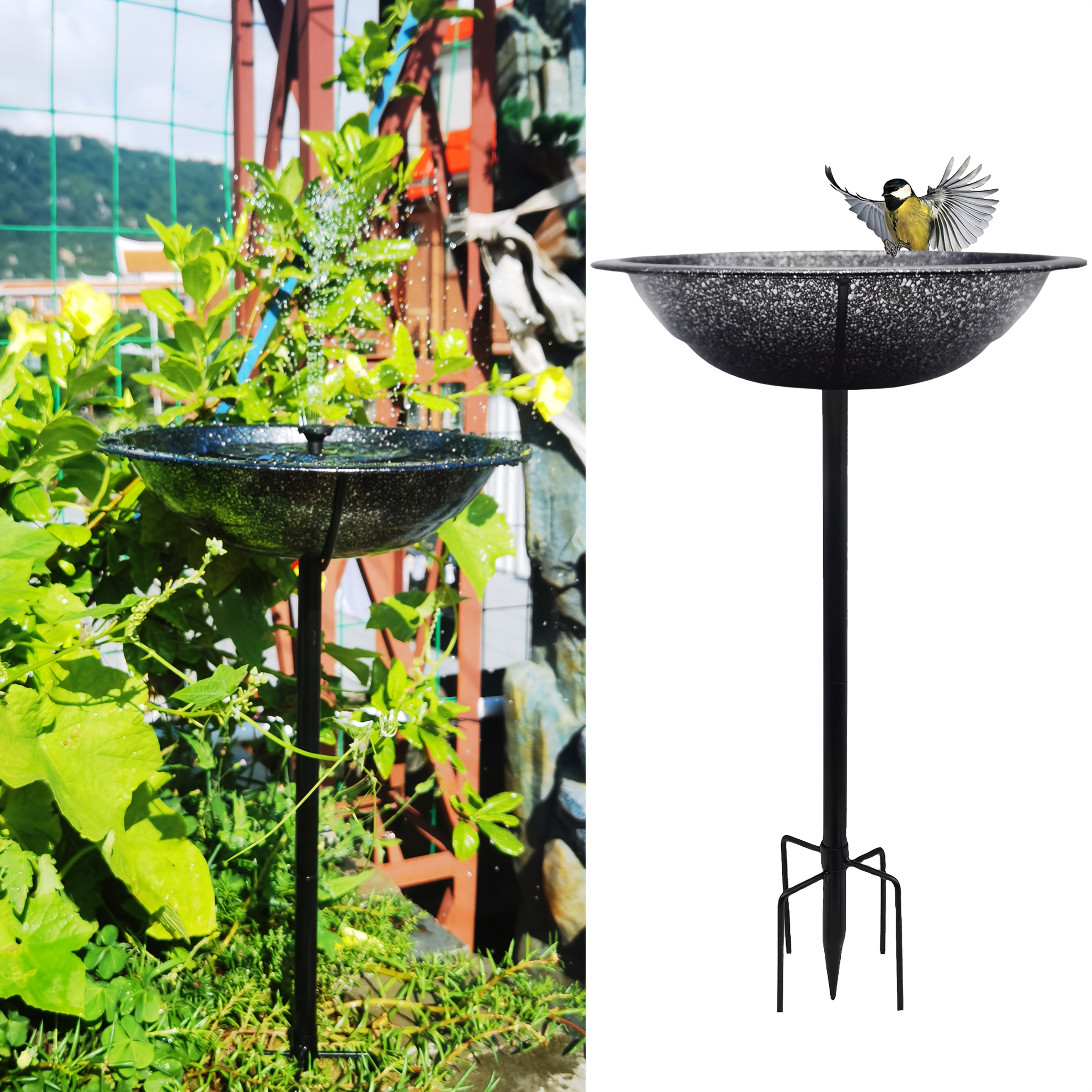 Image of 1pc Outdoor Bath, 12.8" Bird Bath Bowl With 5-pointed Base Stakes, Fountain Pool (fountain Not Included), No Electricity Required, For Garden And Yard Decoration