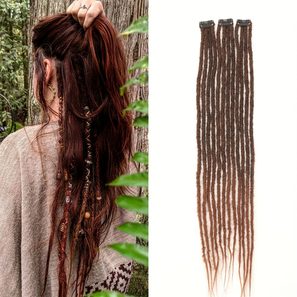 E-shop 24 Zoll Clip-In Dreadlock Haarverlängerungen - 3 Clips, 12 Stränge, Synthetisch, Handgefertigt, Weich, für Frauen, für Halloween, Schönheit &