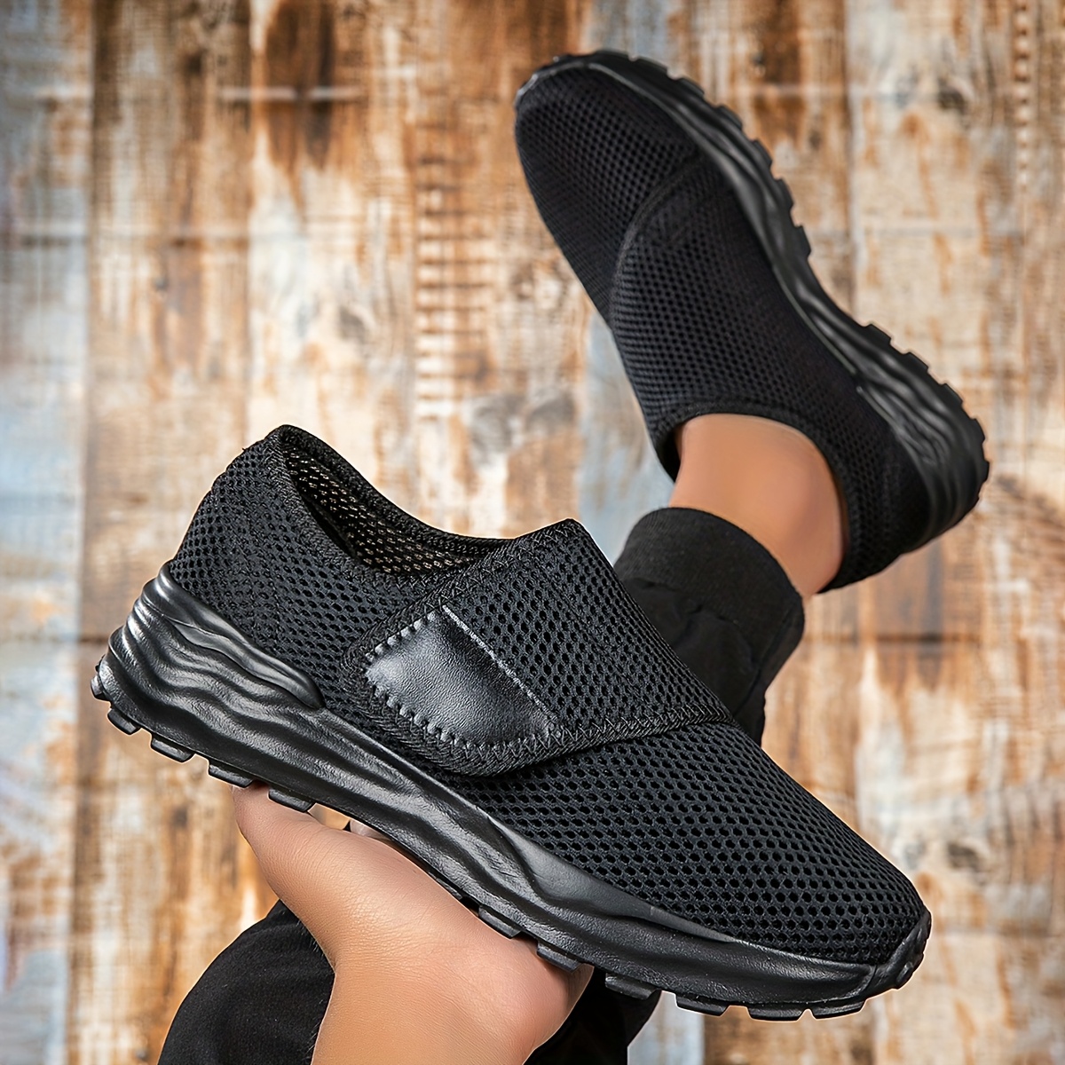 Zapatos casuales antideslizantes de y ajustable para pies anchos y  hinchados, con correas ajustables, parte de transpirable MD,  comodidad