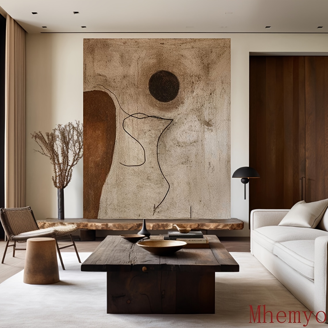 Brand Mhemyo Brown Wabi Sabi Handmade Canvas Painting Brown Minimalist Canvas Art Large Texture Painting on Canvas Brown Painting Brown Wall Painting for Home Decor No Frame