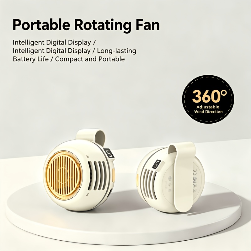 Mini sponka brezrezilni vratni ventilator, USB polnilni ventilator s 5 hitrostmi in 360° vrtenjem, prenosni hladilni ventilator z močnim zračn