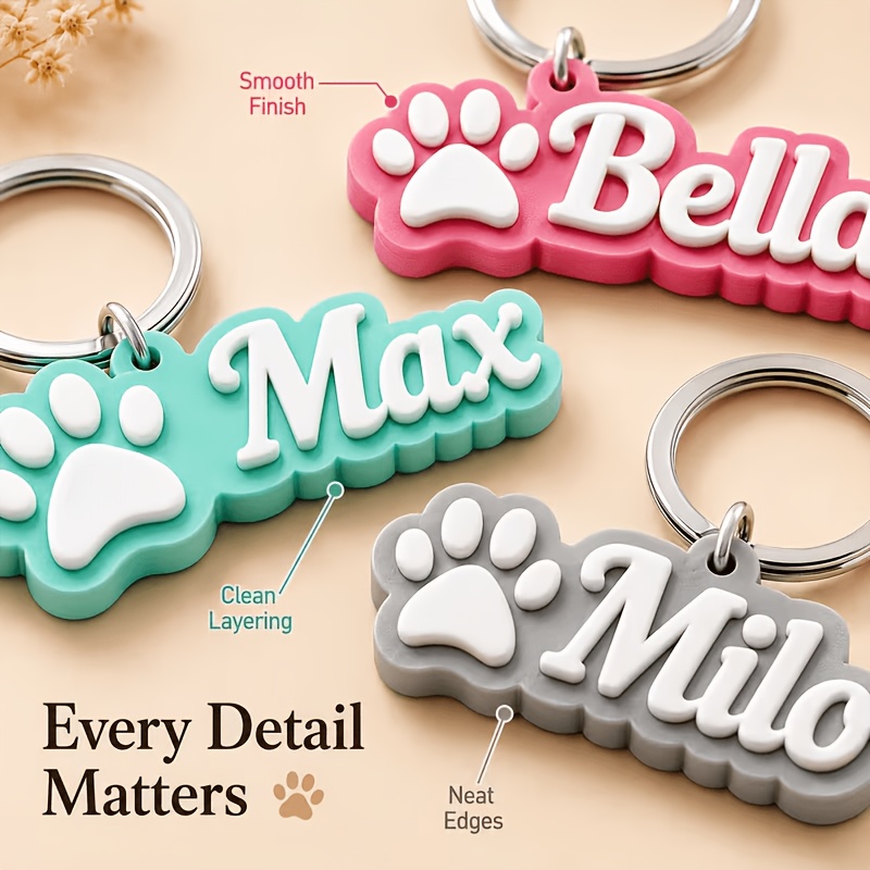 Personalized Acrylic Pet ID Tag with Paw Print Design