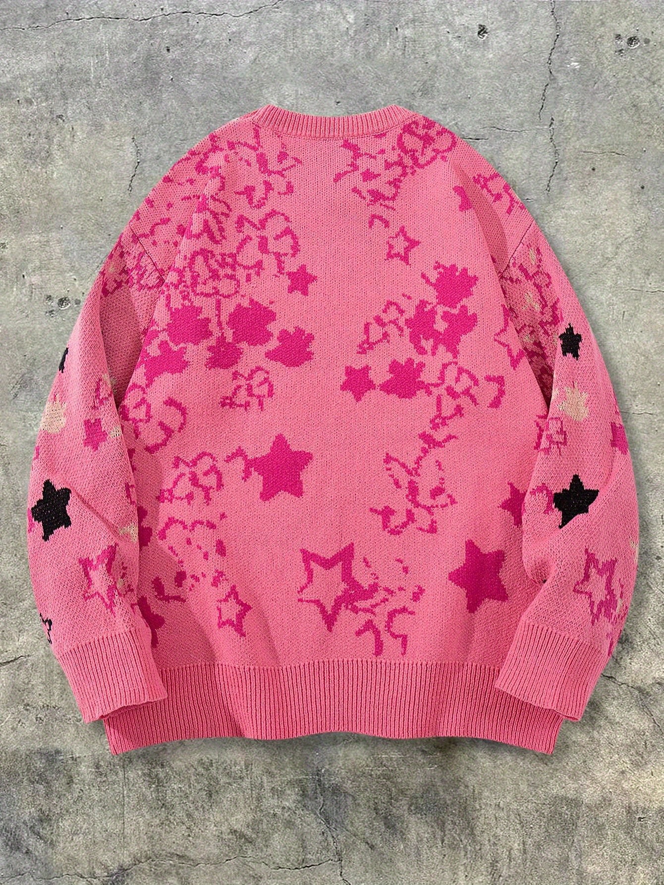Autumn and Winter Men's and Women's Unisex New Loose Simple Solid Ribbed Anime Cartoon Character English Letter Star Fun Pattern Cute Youthful Casual Street Style Fabric Long Sleeve Crew Neck Pullover Top