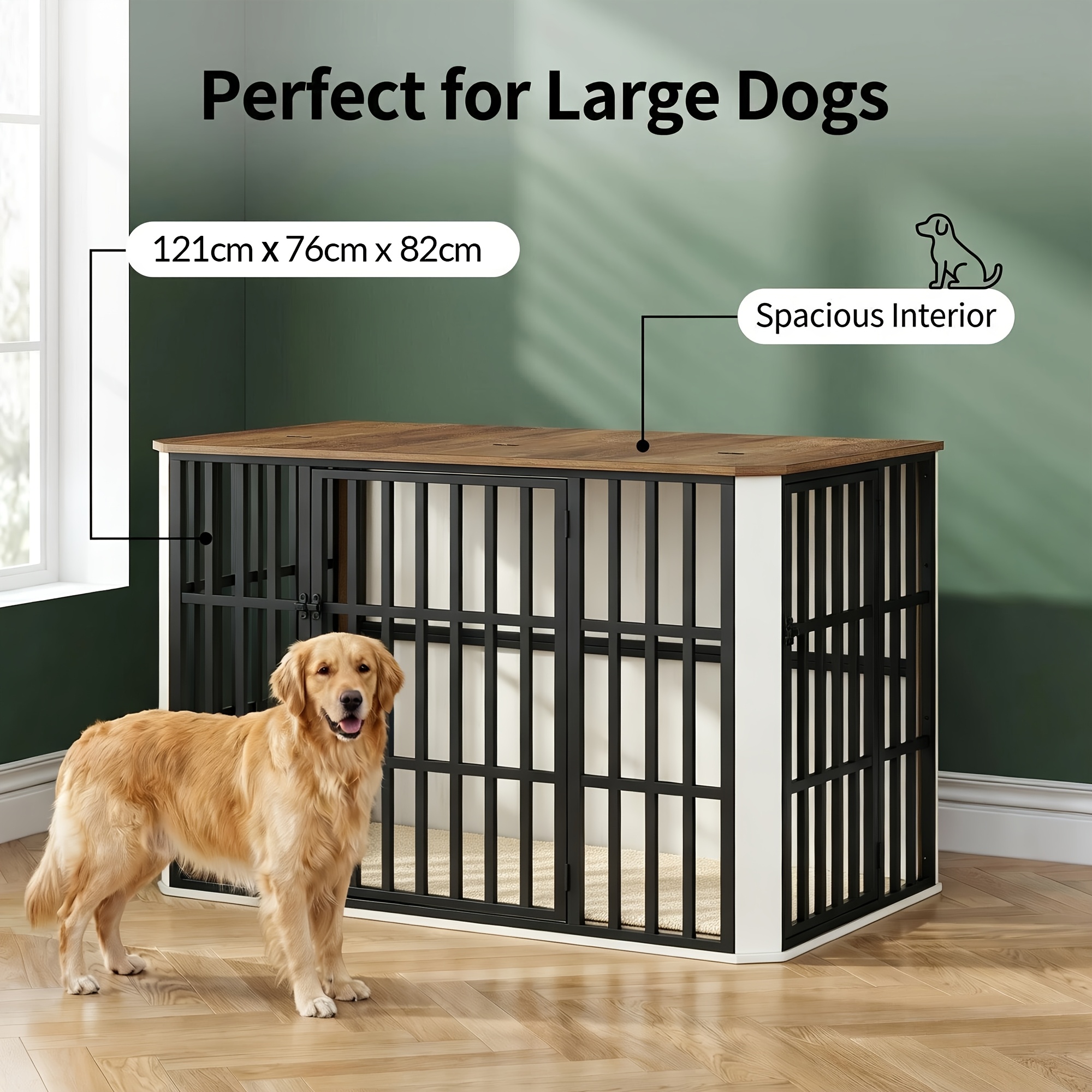 Image of 120cm Large Dog Cage Suitable For Medium To Large Dogs, Multi-door Storage Pet Enclosure With Wood, Spacious Puppy Pen For Living Room, Modern Furniture For For Breeds