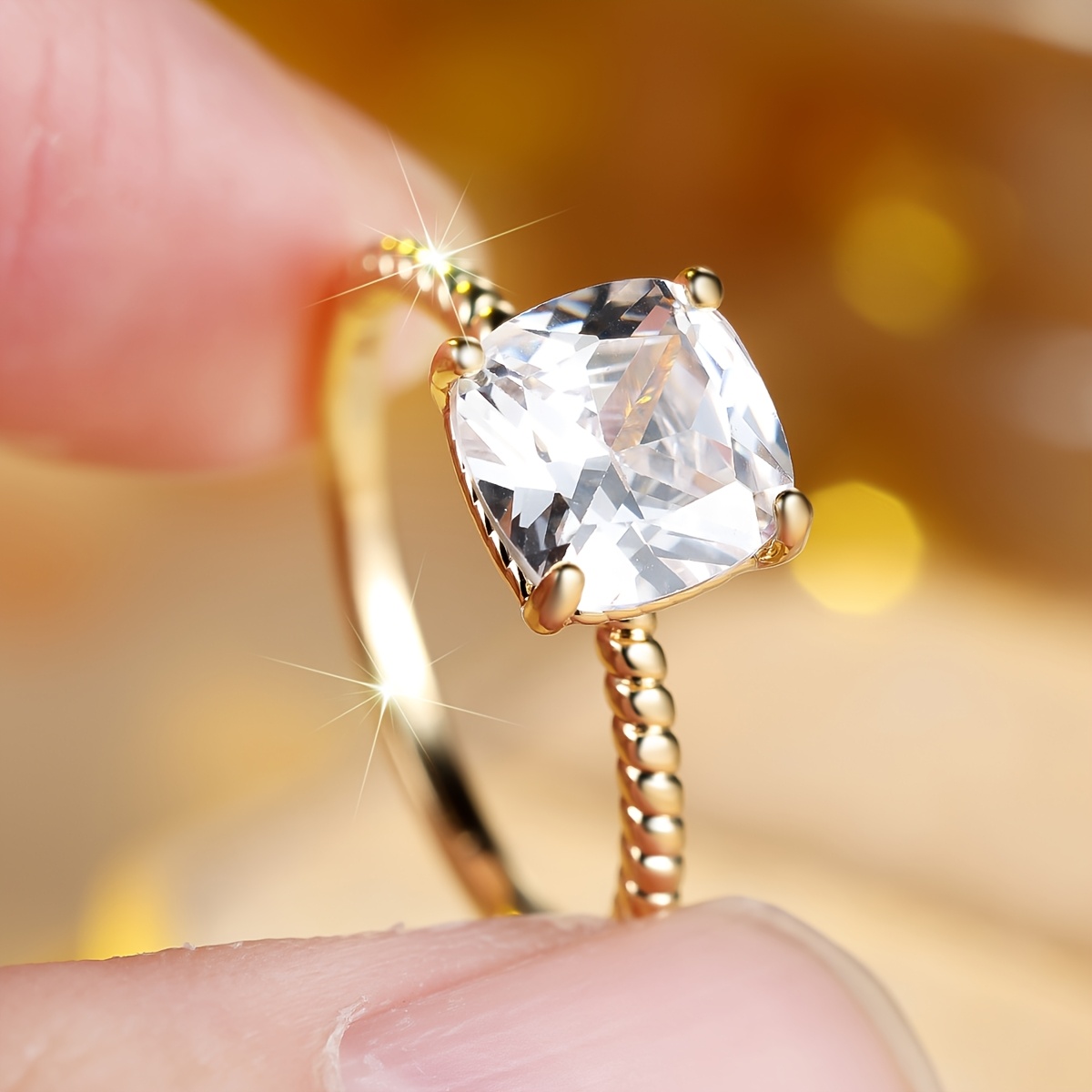 Gentle Inlaid Square Zirconia Twisted Band Ring