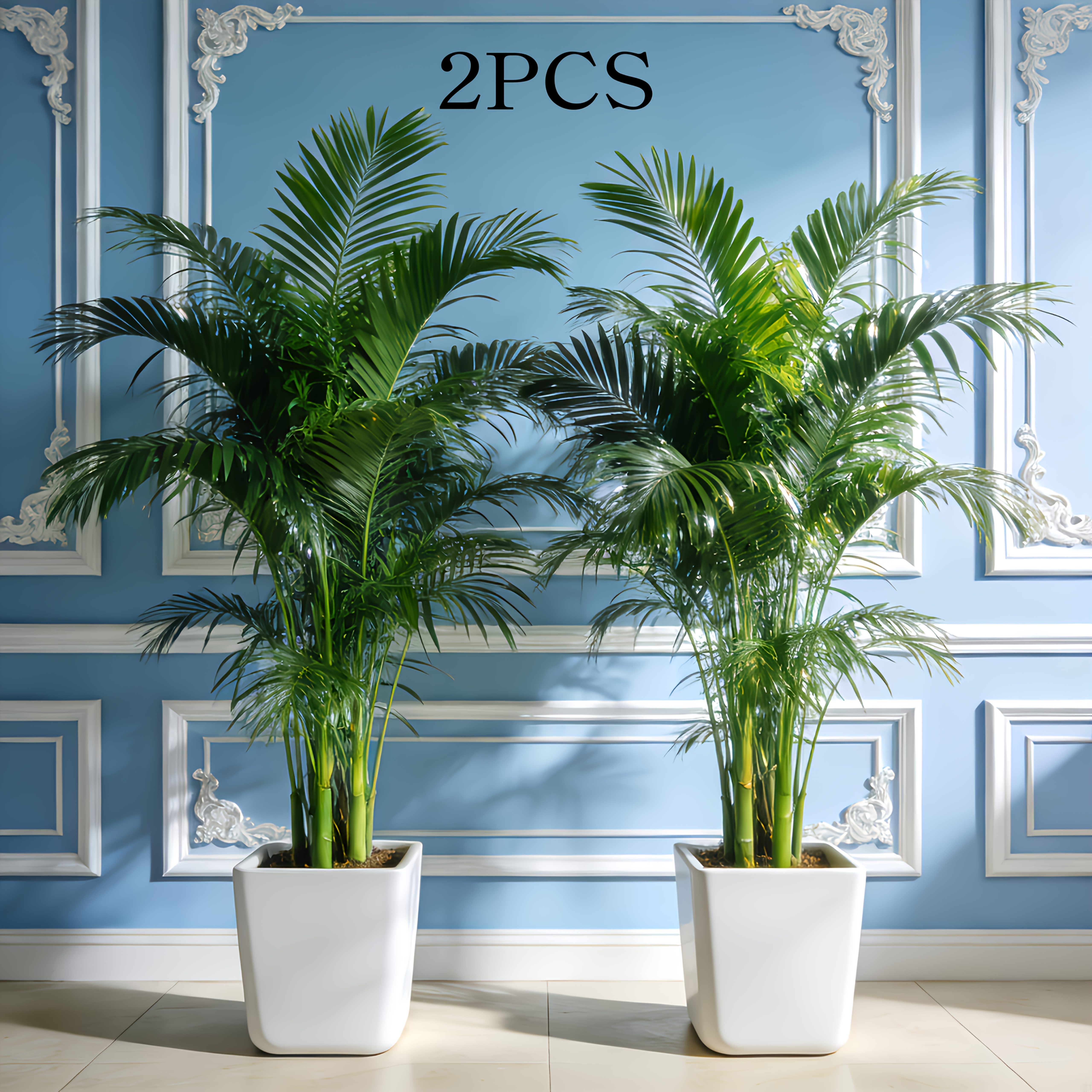 2pcs//Beautiful Large Outdoor Artificial Palm Tree And Gypsophila Combination Set | Dense Green Fierce Tooth-Shaped Leaves, Suitable for Indoor Living Room/Outdoor Garden, Shed, Terrace, Perfect Choice for Easter, Ramadan, St. Patrick'S Day