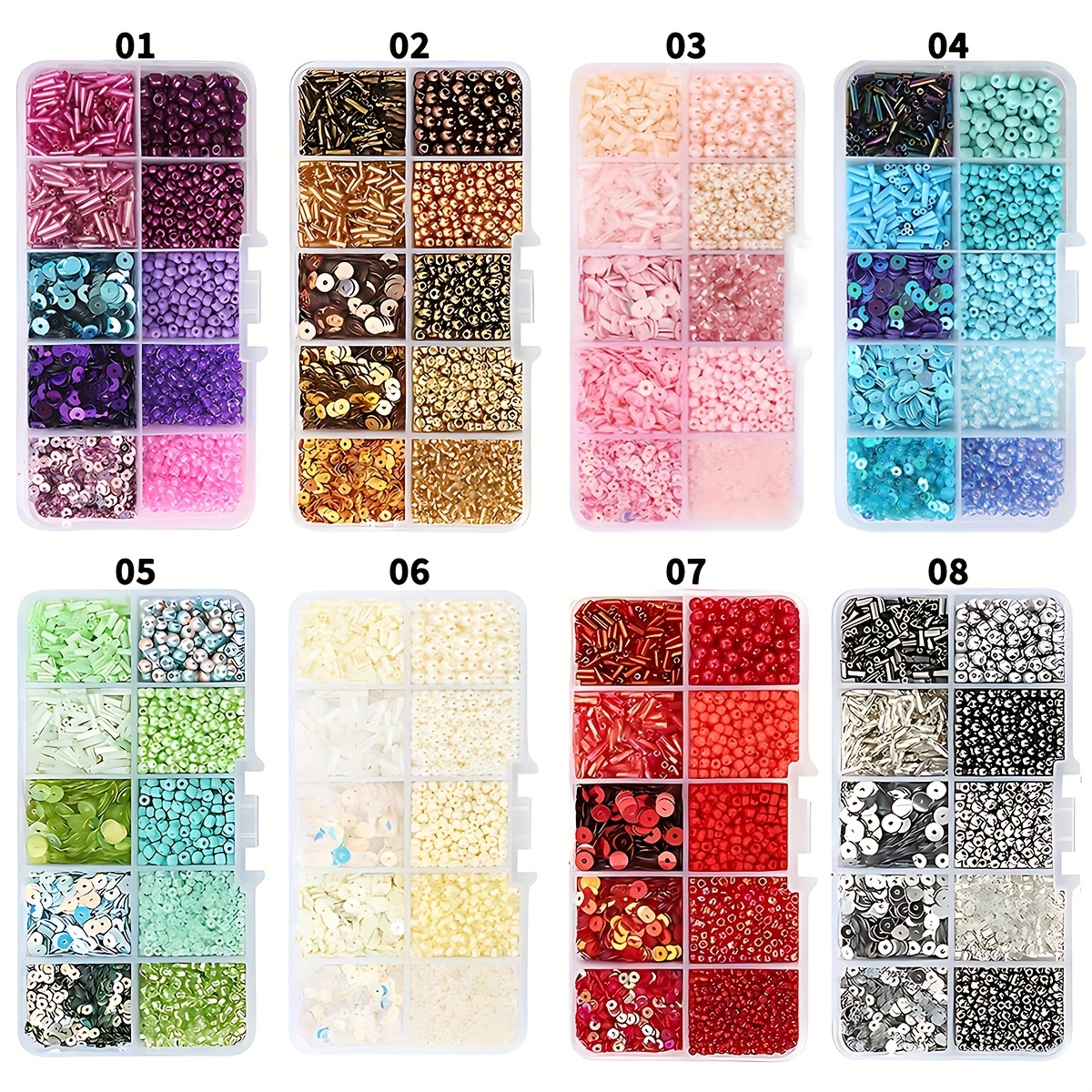 

1200+pcs Glass Bead Kit, Assorted Seed & Tube Beads, Irregular Shapes, Mature Style, For Jewelry Making, Crafts & Sewing