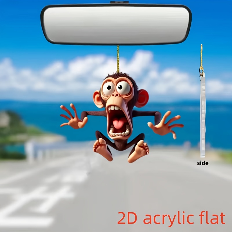 TEMU 2d Flat, 2d Flat Design, 2d Acrylic Monkey Car Mirror Ornament--fun And Monkey Design, Lightweight And Durable, Suitable For Rearview Mirror