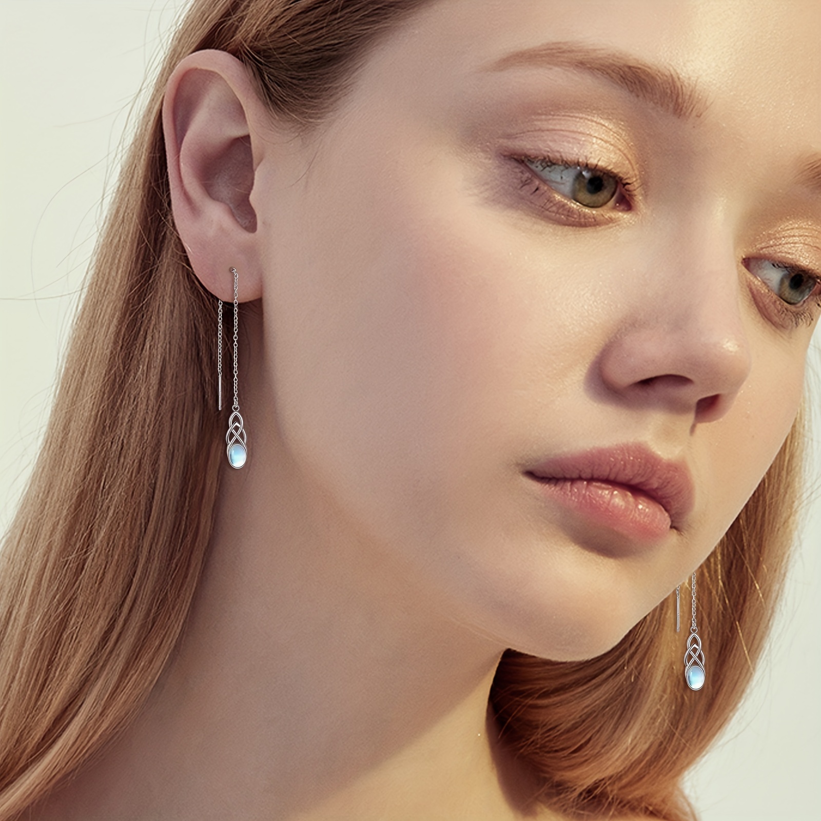 synthetic   threaded earrings sterling silver celtic dangle tear drop long chain earrings jewelry birthday gifts for women Product details 4