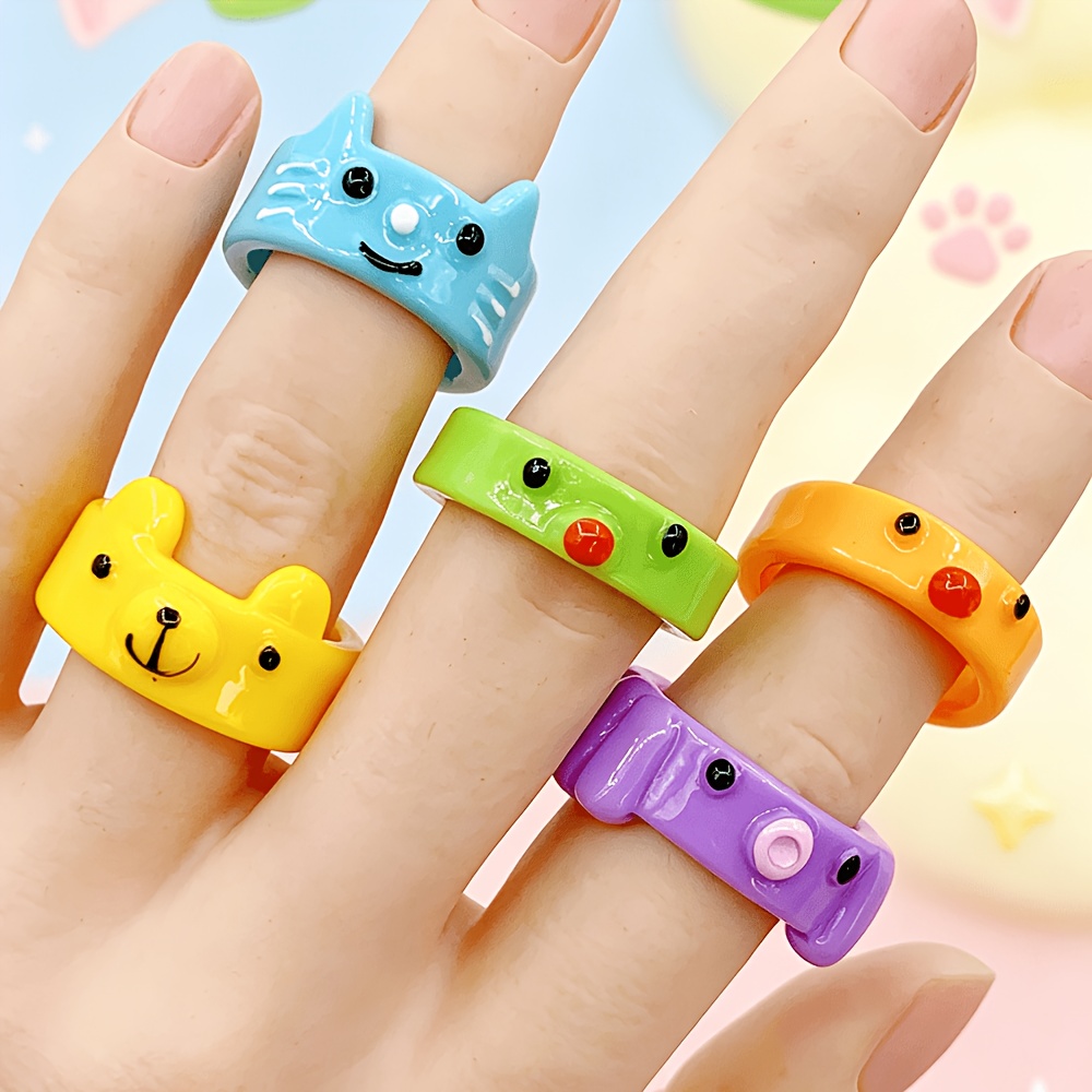 15pc Cute Cartoon Pet Animal Ring Set for Women, Fun Accessories