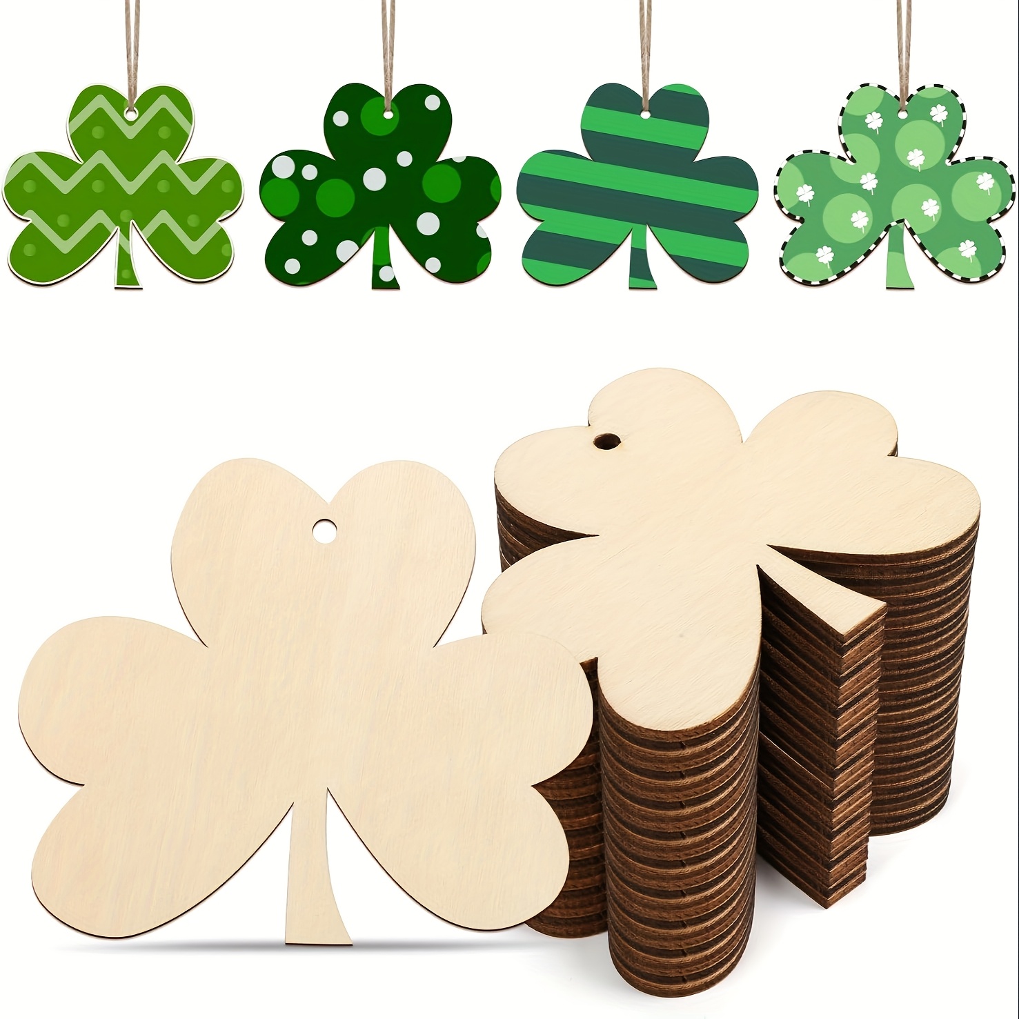 

24-pack Unfinished Wooden Clover Decorations, Diy Blank Wooden Discs, Vintage Style Hanging Crafts For Home Farmhouse Spring Decor, No Power Needed