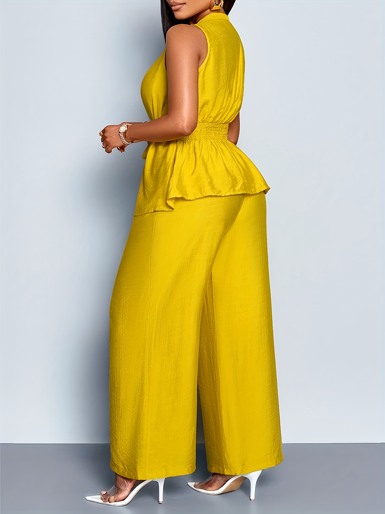 Women's Elegant Sleeveless Top + Wide-leg Pants Two-piece Set, Asymmetrical Hem Casual Two-piece Outfit for Women, Spring/summer Sleeveless Short Shirt, Office Wear for Mature Women, Business Casual Style, Suitable for Daily Outings and Leisure