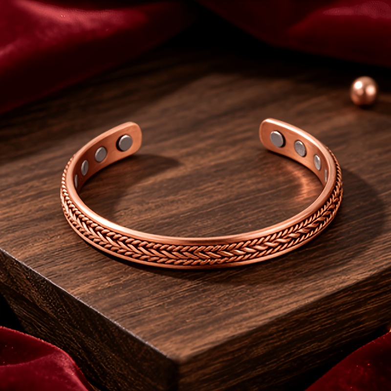 Twisted Wire Copper Magnetic Cuff Bracelet, Adjustable