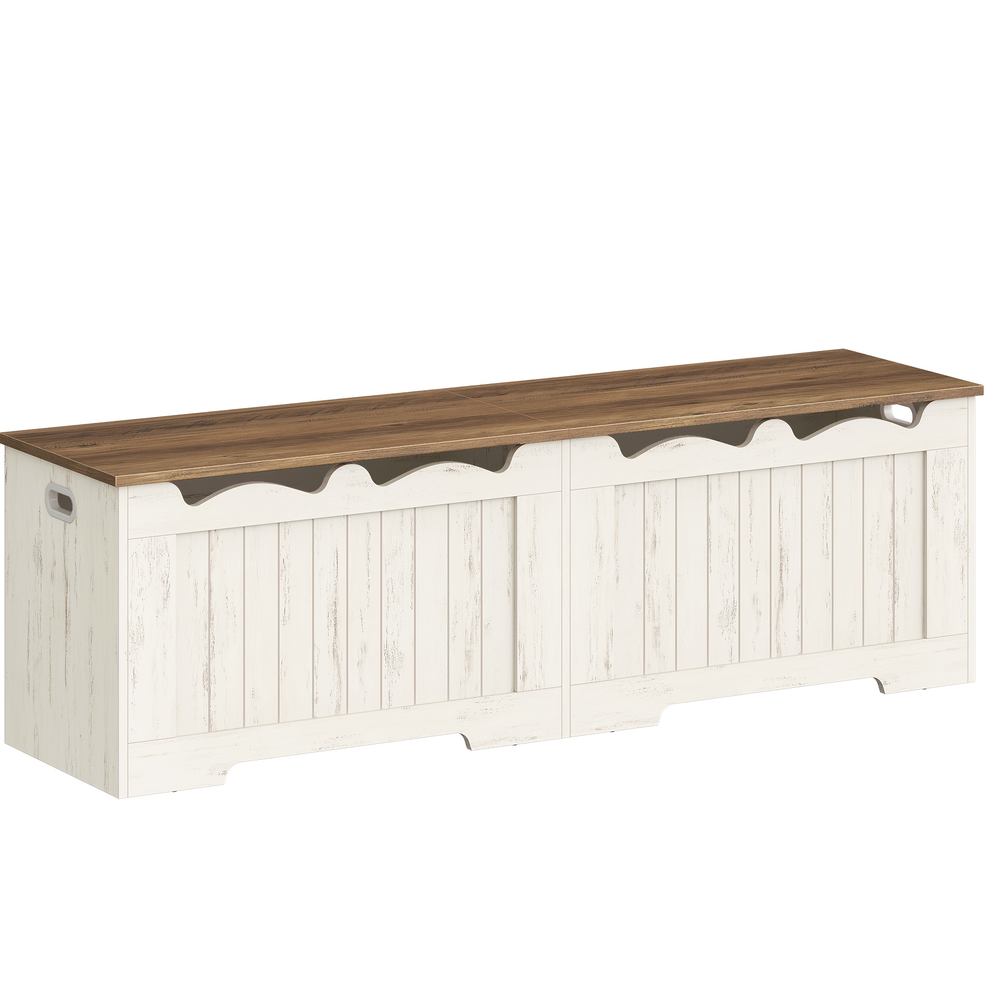 Image of 59" Storage Chest, Extra Large Storage Bench Trunk With 2 Hinges, Wooden Box, Lift-top Chest Organizer, Shoe Bench For Entryway, Bedroom, Living Room, White/rustic White, Trunks