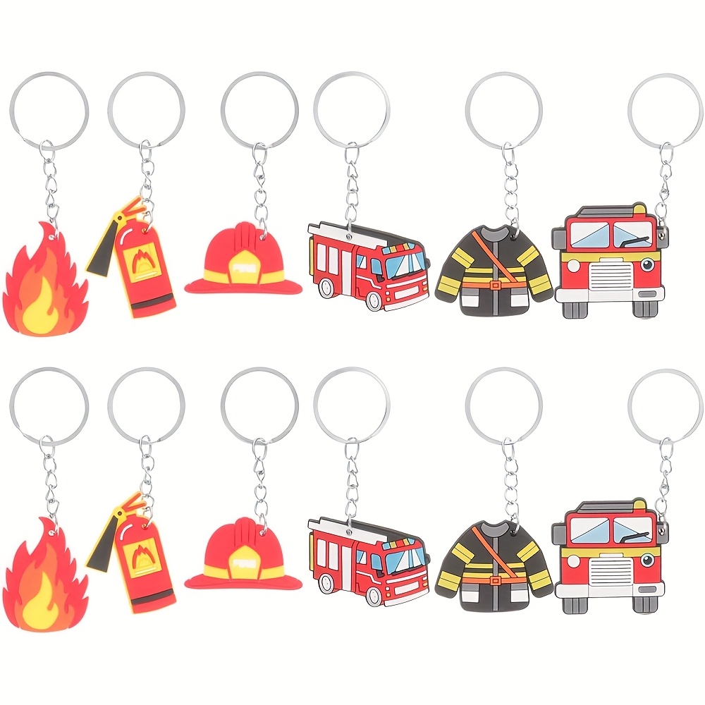 E-shop 12-tlg. Feuerwehrmann-Schlüsselanhänger aus weichem Gummi, Feuerwehrfahrzeug-Schlüsselring für Männer, Jungen, Abschlussgeschenke, Ehemann,