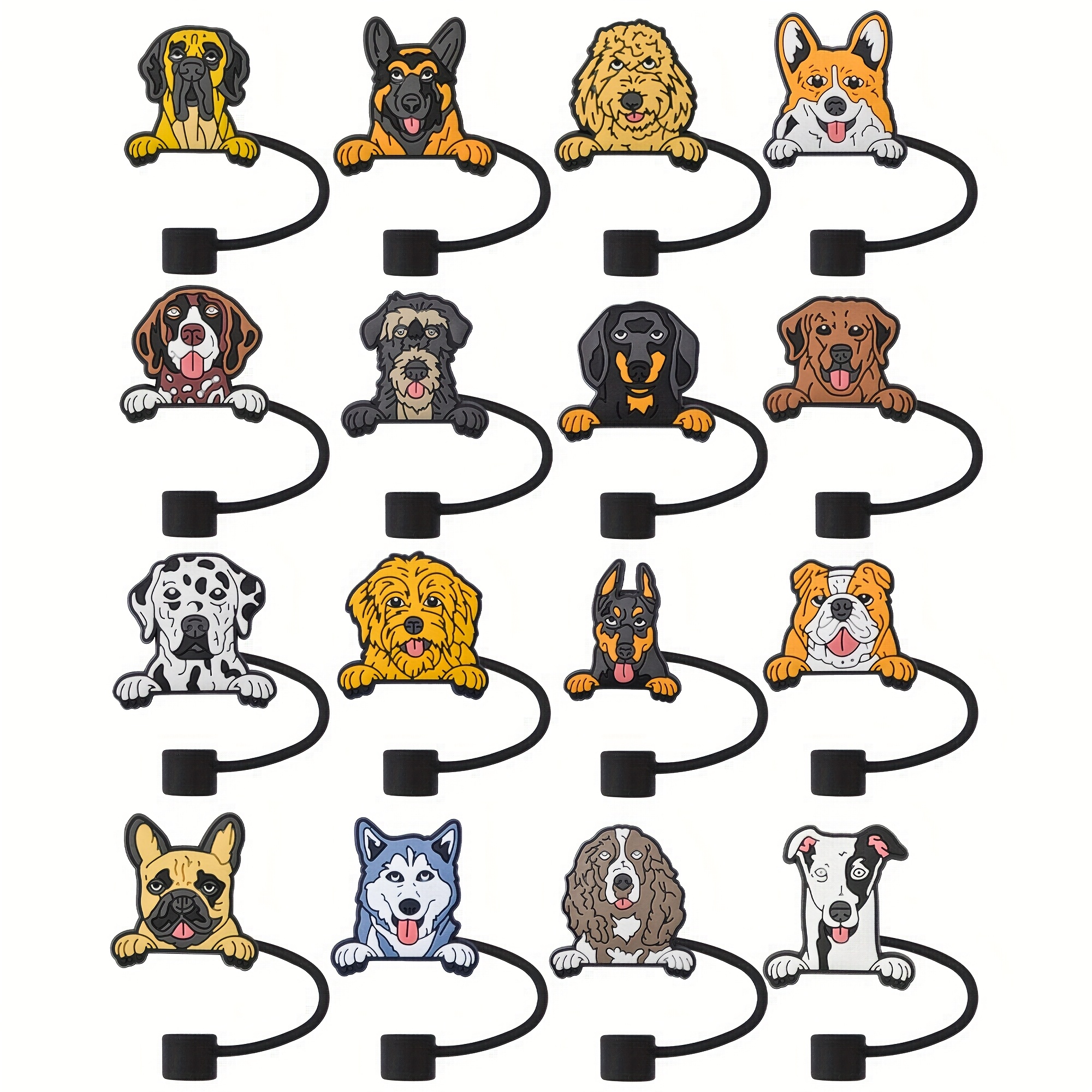TEMU Of 16 Adorable Dog-themed Straw Toppers, Perfect For A Cute Touch To Drinks For Pet Lovers, Suitable For Men And Women