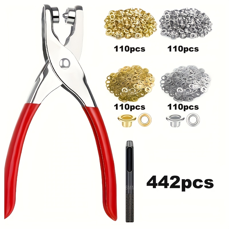 TEMU 442pcs Home Portable Ring Tool Kit, 6mm/0.24 Inch With Handheld Eye Punch Pliers - Clothing And Shoe Repair, Suitable For Leather, Fabric, And