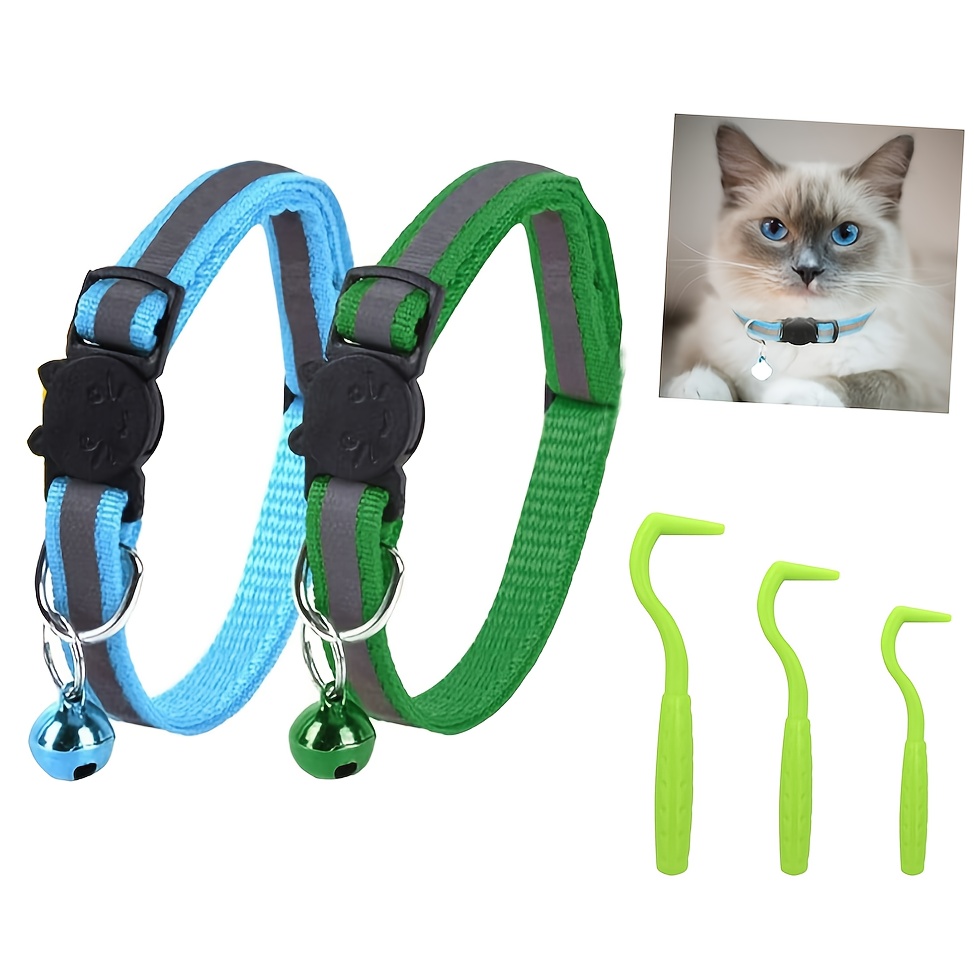TEMU (2 Pack Reflective Cat Collars -release & Bell (adjustable 7.5-12.5in)   1 Set 3-size Plastic Painless Remover Tool)for Cats & Small Dogs - Flea
