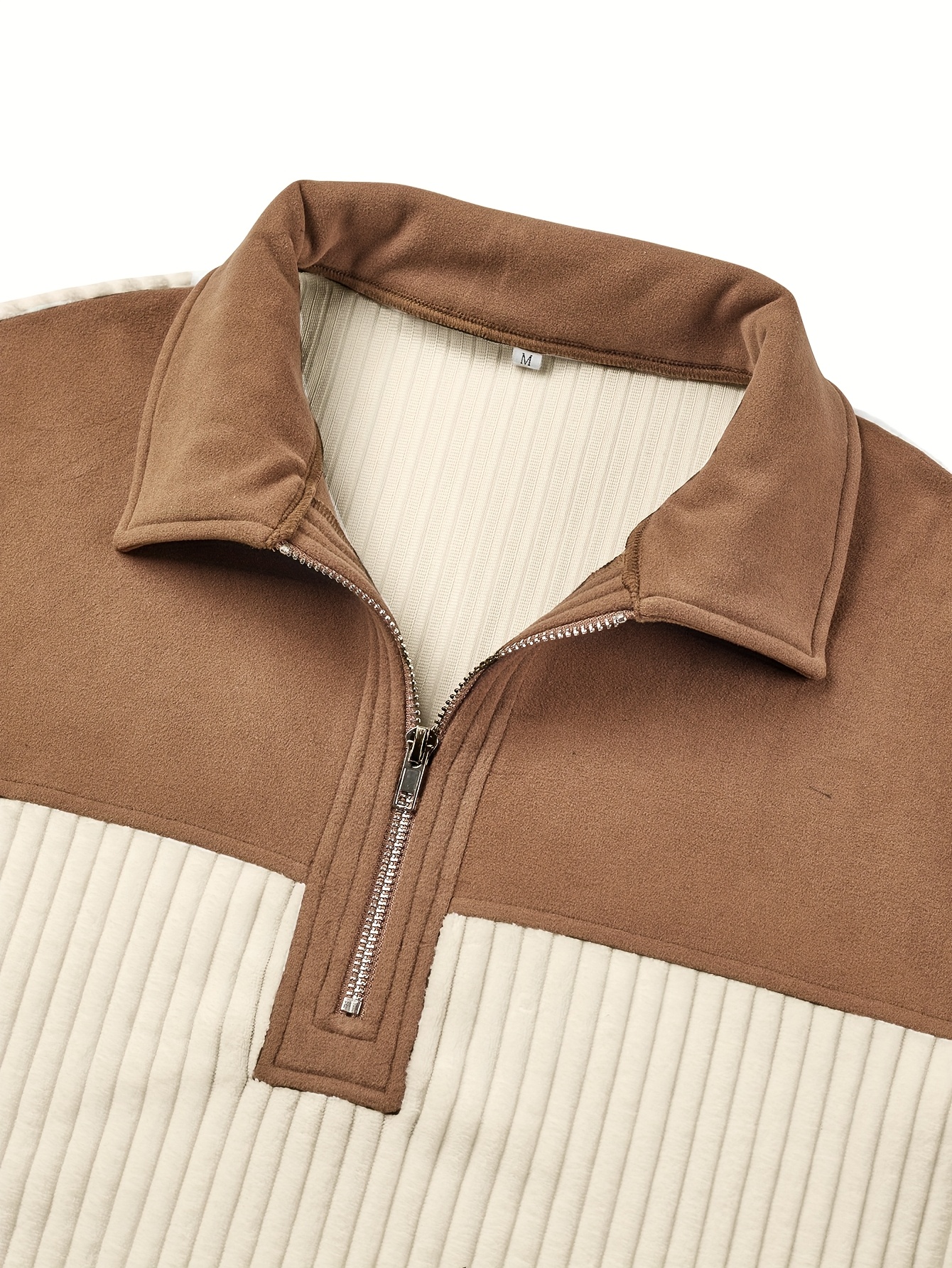 Heren Casual Pullover met Kleurblok Design - Geribbelde Kleurblok Patchwork, Dikke Warme Trui met Rits aan de Hals